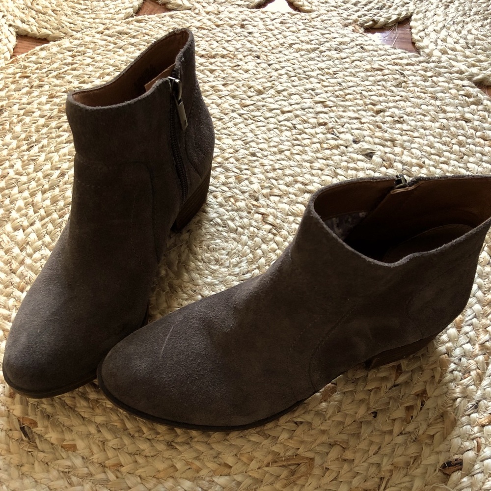 Never worn Grey Suede lucky brand ankle boots size 6.5